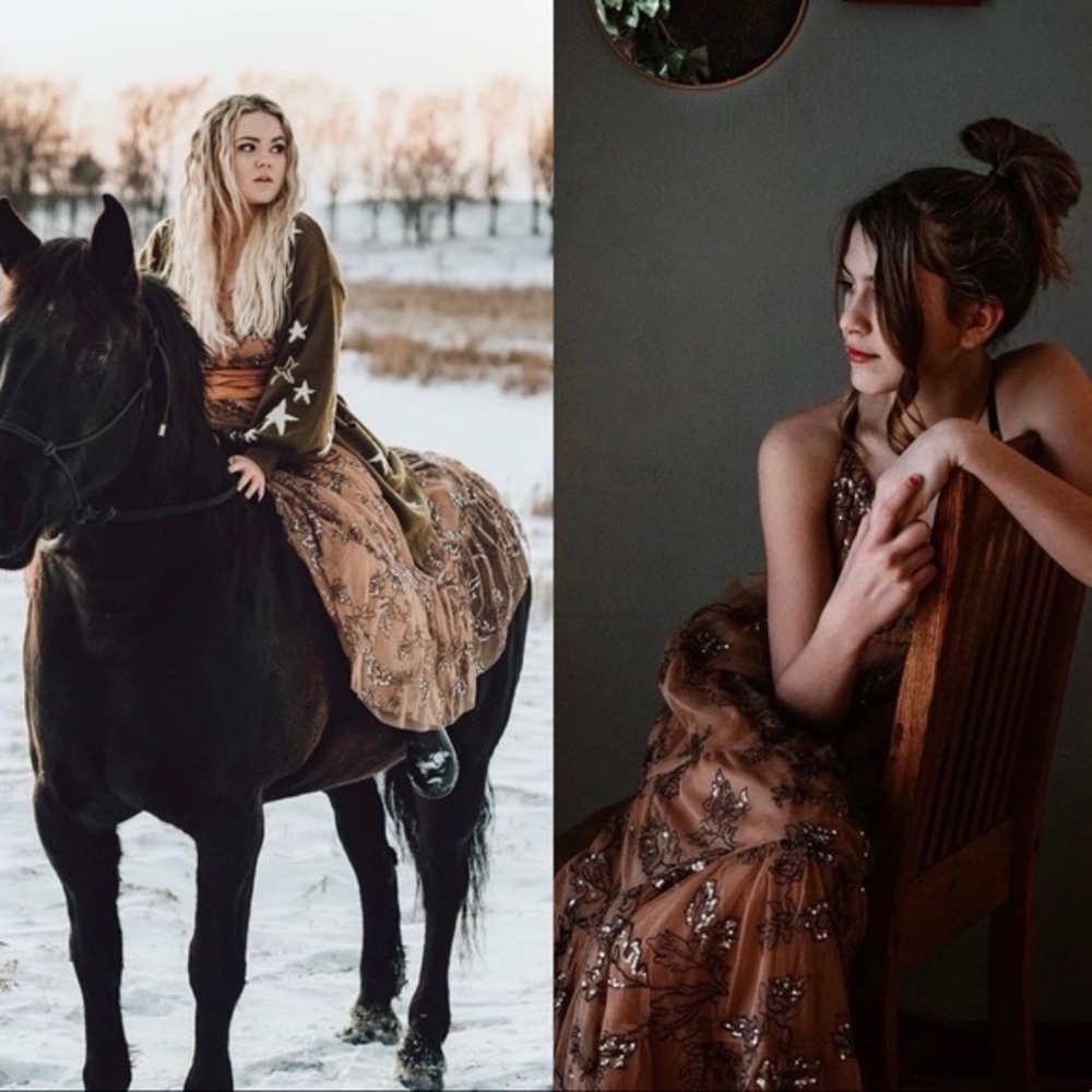 NWT $248 Anthropologie x Maeve Neutral Sequined Tulle Pullover Midi Dress XS